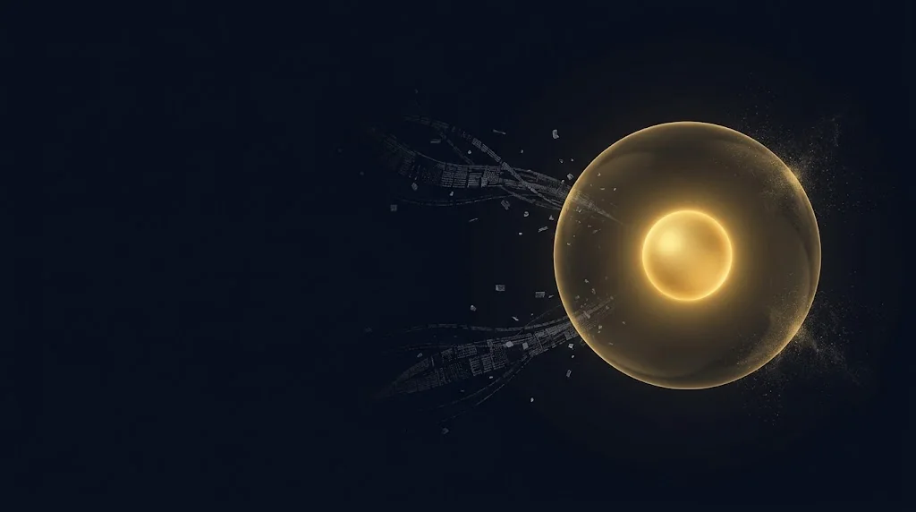 A glowing AIB core inside a calm protective field; outside data stops at its surface